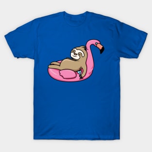 A lazy sloth floating on a flamingo T-Shirt